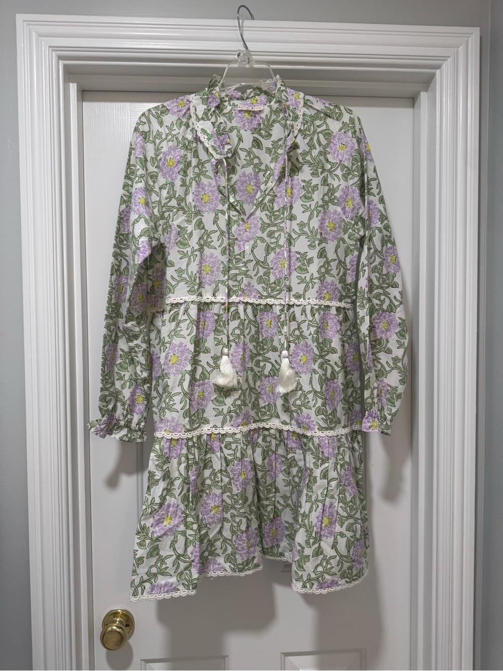 Roller Rabbit Floral Tiered Long-Sleeve Dress with Tassel Tie